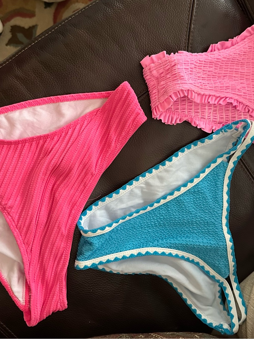 Girls Pink and Blue Bikini Bottoms Set - Bright Pink & Turquoise